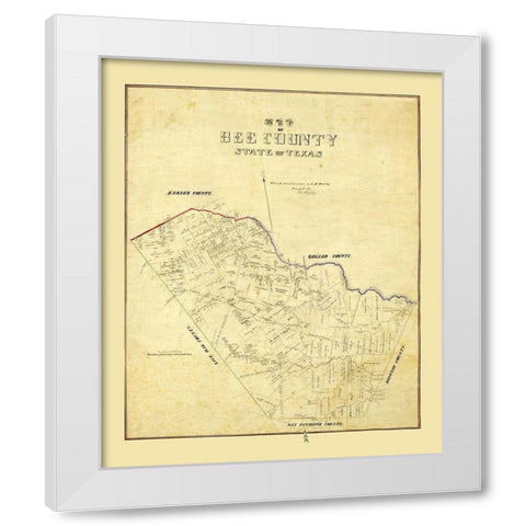 Bee County Texas - Dunlap 1863 White Modern Wood Framed Art Print by Dunlap