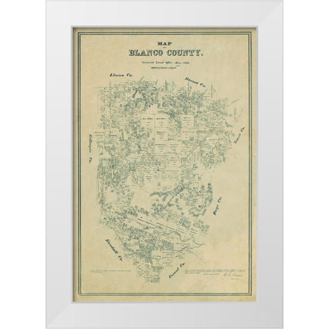 Blanco County Texas - Walsh 1880 White Modern Wood Framed Art Print by Walsh