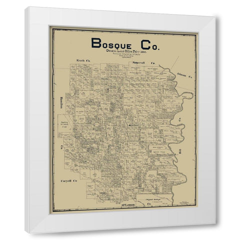Bosque County Texas - Maxcy 1890  White Modern Wood Framed Art Print by Maxcy