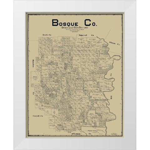 Bosque County Texas - Maxcy 1890  White Modern Wood Framed Art Print by Maxcy