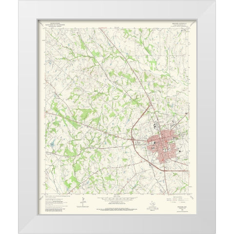 Brenham Texas Quad - USGS 1963 White Modern Wood Framed Art Print by USGS