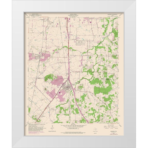 Burleson Texas Quad - USGS 1955 White Modern Wood Framed Art Print by USGS