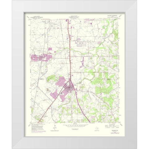 Burleson Texas Quad - USGS 1974 White Modern Wood Framed Art Print by USGS