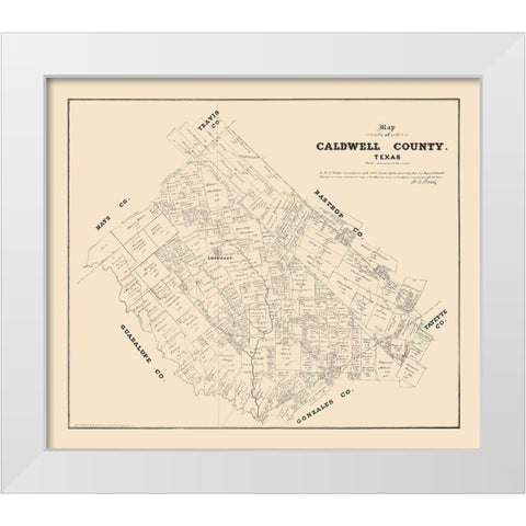 Caldwell County Texas - Walsh 1879 White Modern Wood Framed Art Print by Walsh