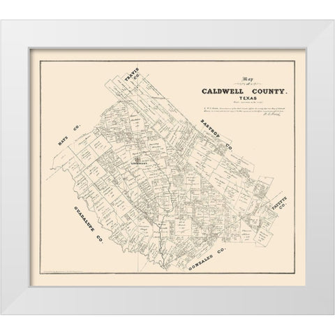 Caldwell County Texas - Walsh 1880 White Modern Wood Framed Art Print by Walsh
