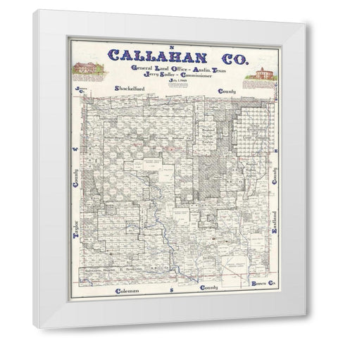 Callahan County Texas - Sadler 1869 White Modern Wood Framed Art Print by Sadler