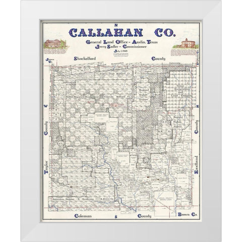 Callahan County Texas - Sadler 1869 White Modern Wood Framed Art Print by Sadler