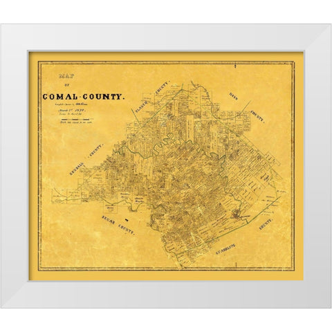 Comal County Texas - Groos 1874 White Modern Wood Framed Art Print by Groos