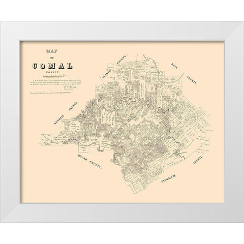 Comal County Texas - Walsh 1879 White Modern Wood Framed Art Print by Walsh
