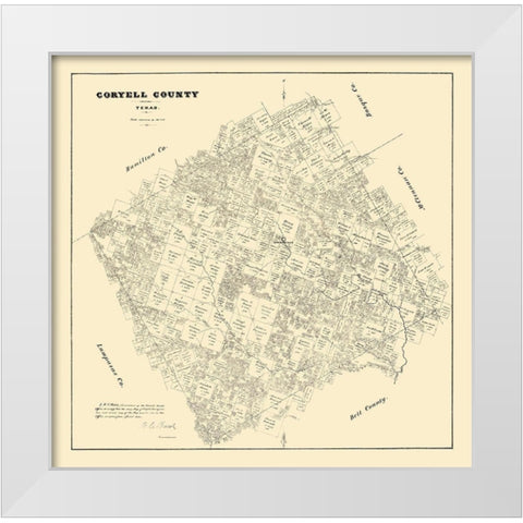 Coryell County Texas - Walsh 1879 White Modern Wood Framed Art Print by Walsh