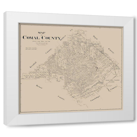 Comal County Texas - Pressler 1897  White Modern Wood Framed Art Print by Pressler