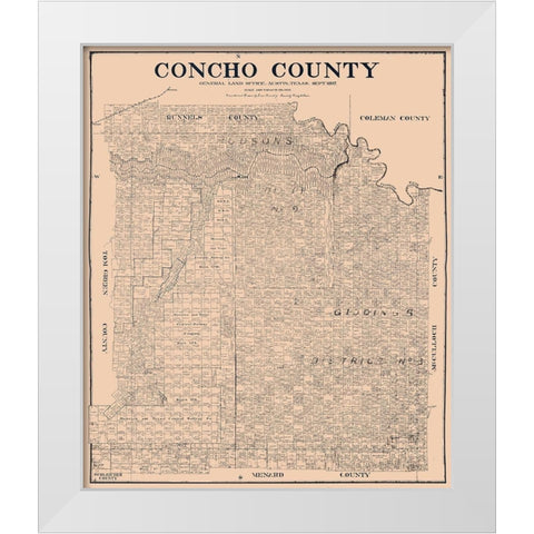Concho County Texas - Rosenberg 1897  White Modern Wood Framed Art Print by Rosenberg