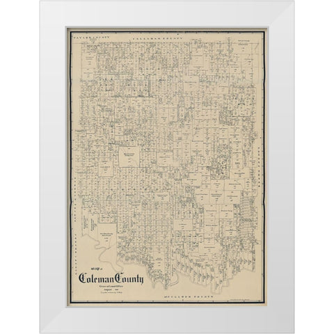 Coleman County Texas - Schutze 1897  White Modern Wood Framed Art Print by Schutze
