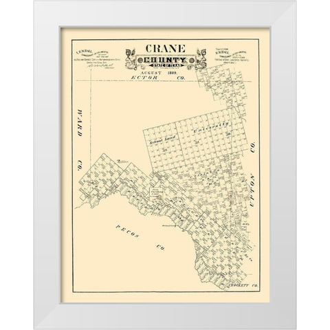 Crane County Texas - 1889 White Modern Wood Framed Art Print by Unknown