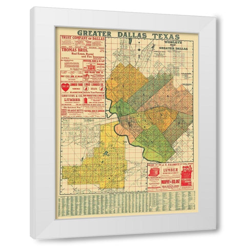 Dallas Texas Landowner - Worley 1905 White Modern Wood Framed Art Print by Worley