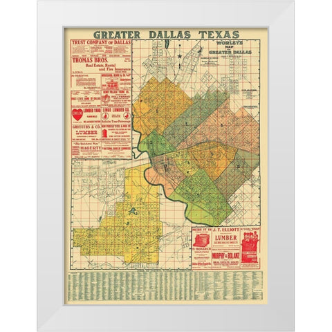 Dallas Texas Landowner - Worley 1905 White Modern Wood Framed Art Print by Worley