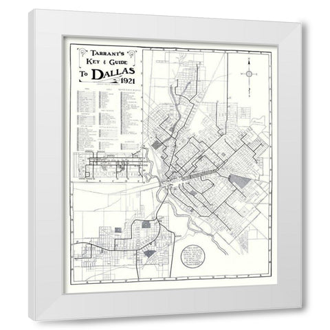 Dallas Texas Key and Guide - Tarrant 1921 White Modern Wood Framed Art Print by Tarrant
