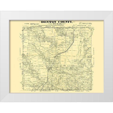 Denton Texas - Land Office 1878 White Modern Wood Framed Art Print by Land Office