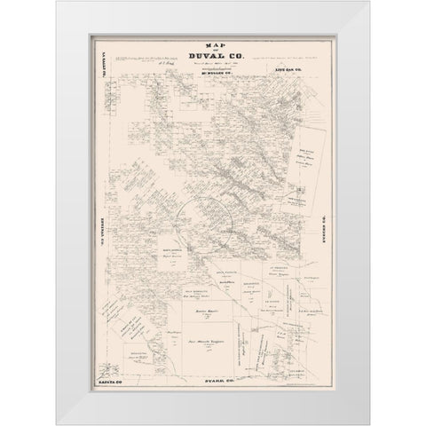 Duval County Texas - Walsh 1880  White Modern Wood Framed Art Print by Walsh