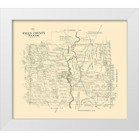 Falls County Texas - Walsh 1879 White Modern Wood Framed Art Print by Walsh
