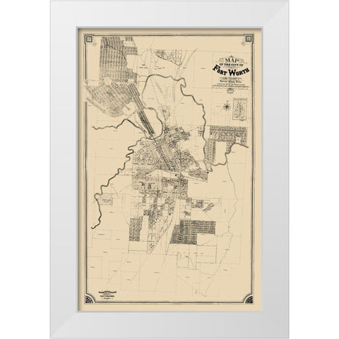 Fort Worth Texas - King 1888 White Modern Wood Framed Art Print by King