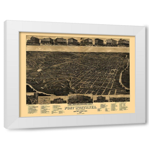 Fort Worth Texas - Beck 1885 White Modern Wood Framed Art Print by Beck