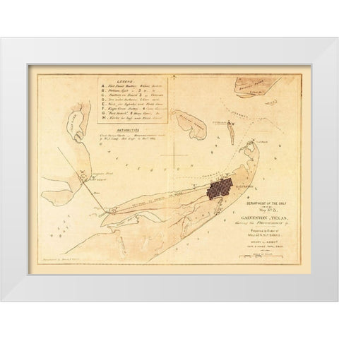 Galveston Fortifications Texas - Long 1862  White Modern Wood Framed Art Print by Long
