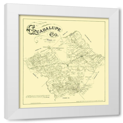 Guadalupe County Texas - Walsh 1880 White Modern Wood Framed Art Print by Walsh