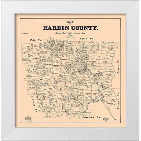 Hardin County Texas - Baker 1895 White Modern Wood Framed Art Print by Baker