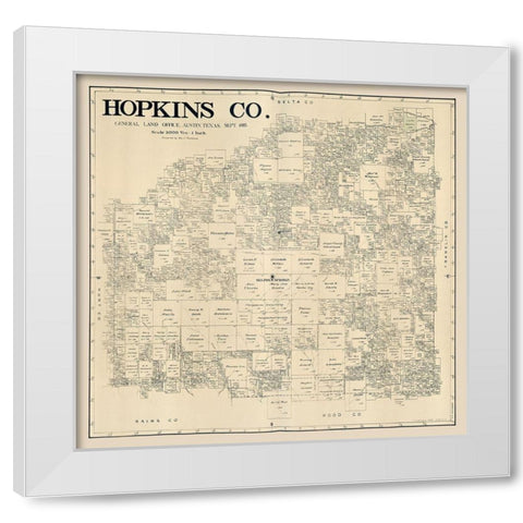 Hopkins County Texas - Thielepape 1885  White Modern Wood Framed Art Print by Thielepape