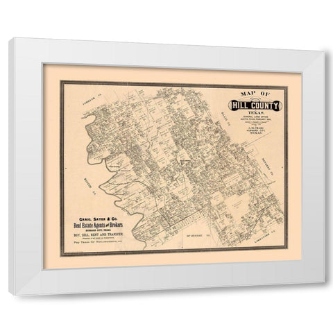 Hill County Texas - Craig 1886  White Modern Wood Framed Art Print by Craig