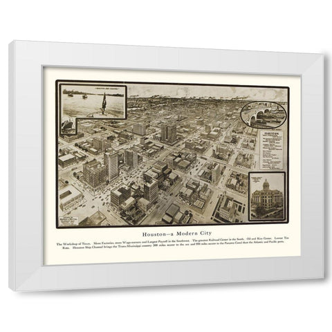 Houston Texas - Hopkins 1912 White Modern Wood Framed Art Print by Hopkins