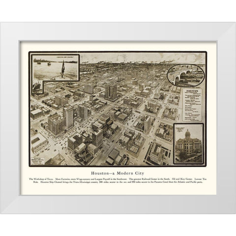 Houston Texas - Hopkins 1912 White Modern Wood Framed Art Print by Hopkins