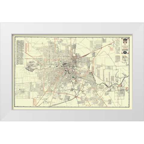 Houston Texas - Jones 1930 White Modern Wood Framed Art Print by Jones