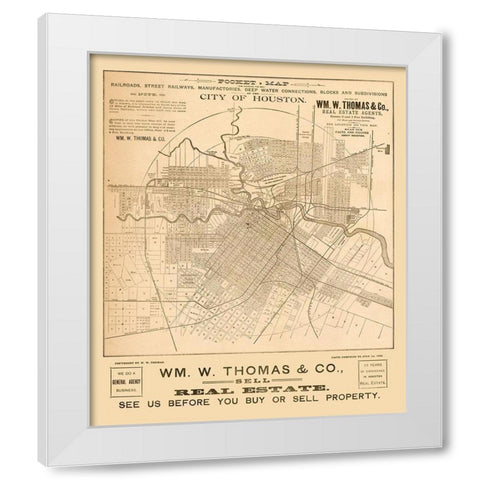 Houston Texas - Thomas 1890  White Modern Wood Framed Art Print by Thomas