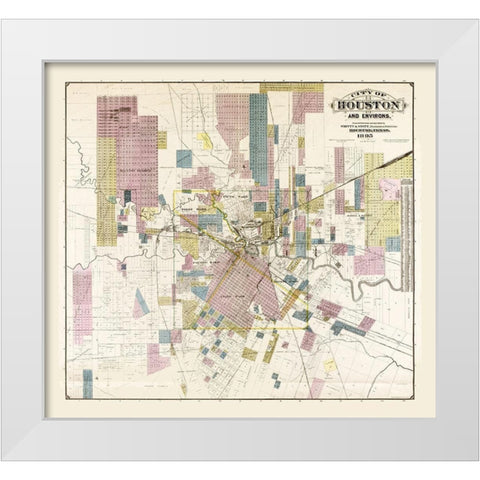 Houston Texas - Whitty 1895  White Modern Wood Framed Art Print by Whitty