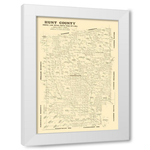 Hunt County Texas - Lucas 1873 White Modern Wood Framed Art Print by Lucas