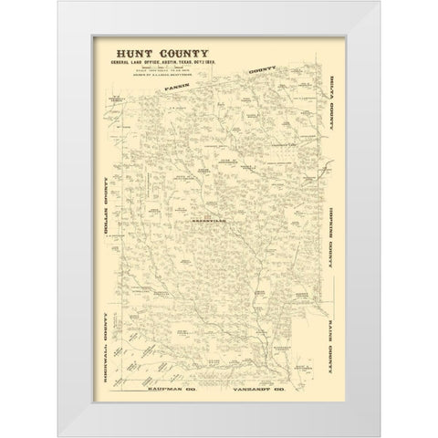 Hunt County Texas - Lucas 1873 White Modern Wood Framed Art Print by Lucas