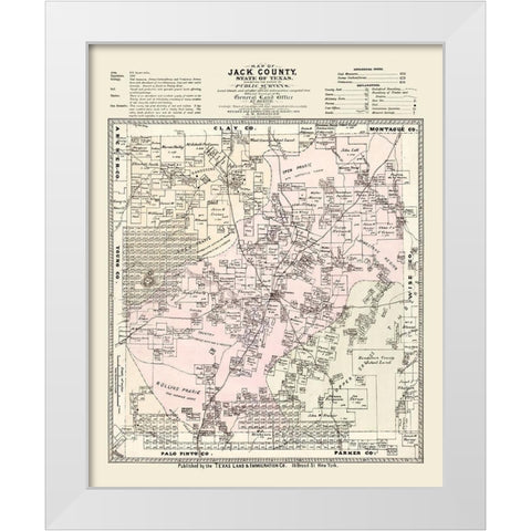 Jack County Texas - Roessler 1876 White Modern Wood Framed Art Print by Roessler