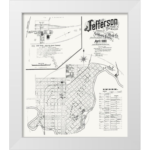 Jefferson Texas - Sanborn 1890 White Modern Wood Framed Art Print by Sanborn