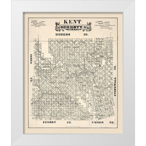 Kent County Texas - Hall 1888  White Modern Wood Framed Art Print by Hall