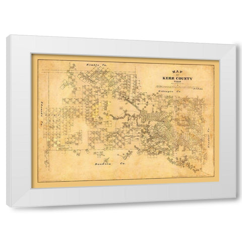 Kerr County Texas - Walsh 1879  White Modern Wood Framed Art Print by Walsh