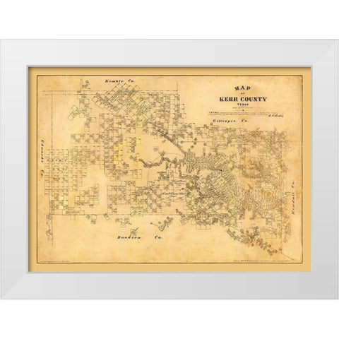 Kerr County Texas - Walsh 1879  White Modern Wood Framed Art Print by Walsh