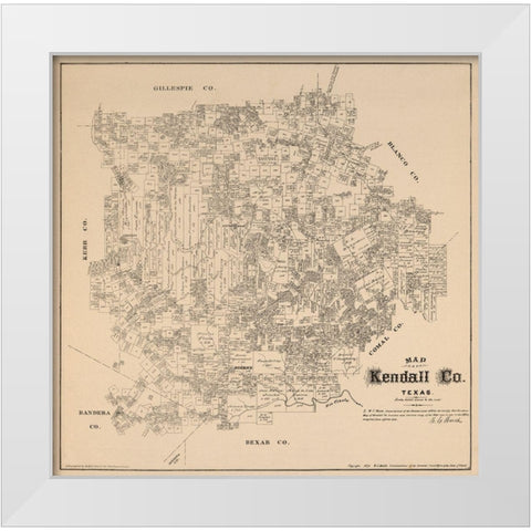 Kendall County Texas - Walsh 1879  White Modern Wood Framed Art Print by Walsh
