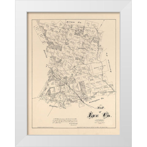 Lee County Texas - Walsh 1879  White Modern Wood Framed Art Print by Walsh