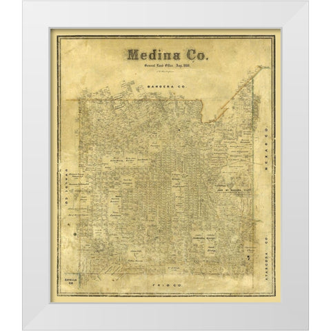 Medina County Texas - Blau 1880  White Modern Wood Framed Art Print by Blau