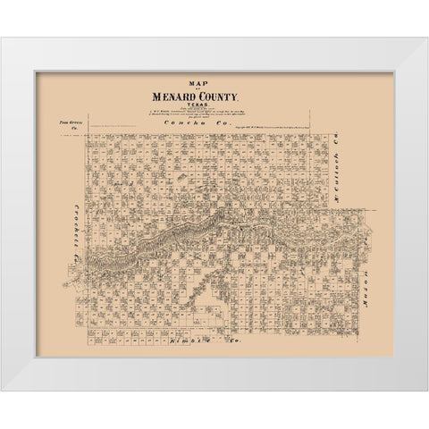 Menard County Texas - Walsh 1879  White Modern Wood Framed Art Print by Walsh