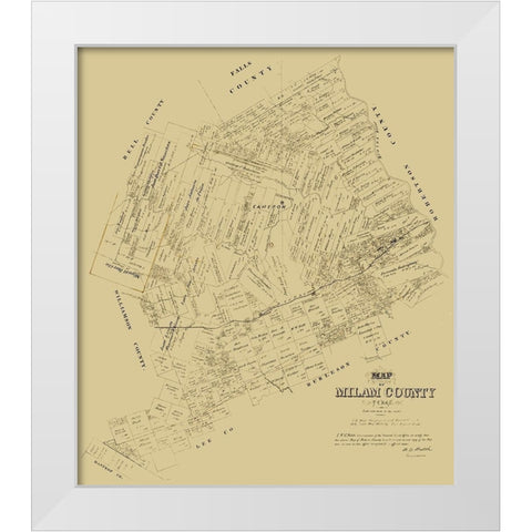 Milam County Texas - Walsh 1879  White Modern Wood Framed Art Print by Walsh