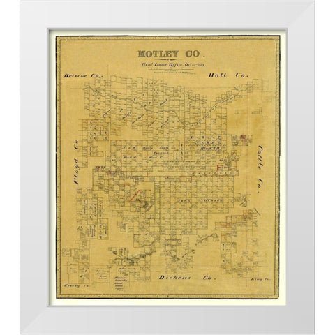 Motley County Texas - Matthews 1879  White Modern Wood Framed Art Print by Matthews