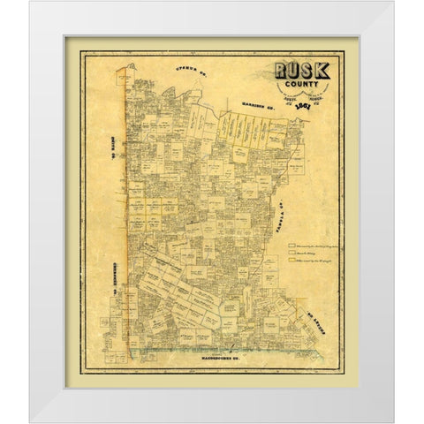 Rusk County Texas - Pressler 1861  White Modern Wood Framed Art Print by Pressler